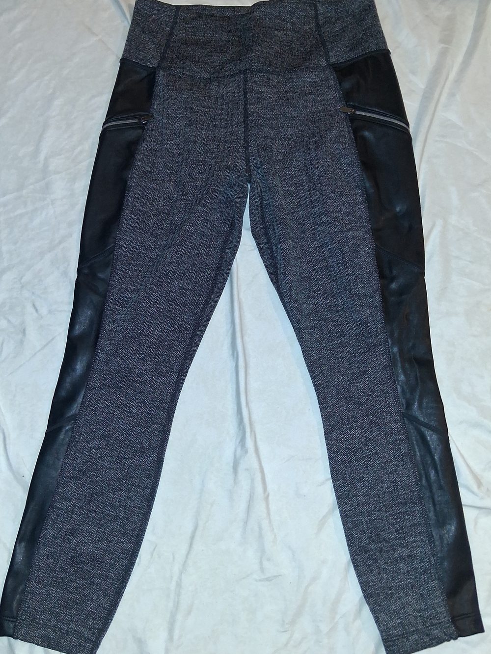 Athleta Heathered Gray Leggings with Black Side Panels